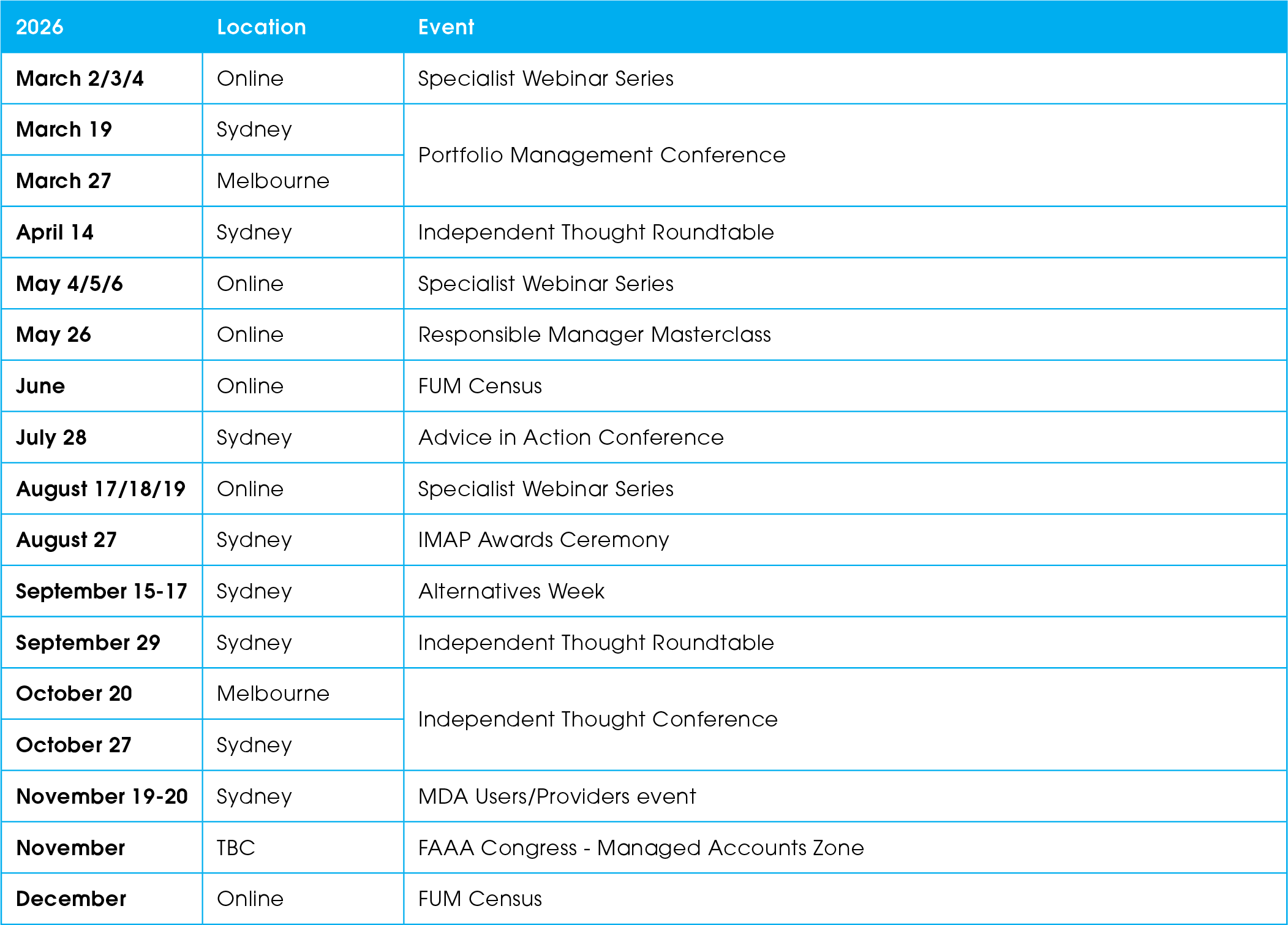 IMAP 357 Calender 2026 events