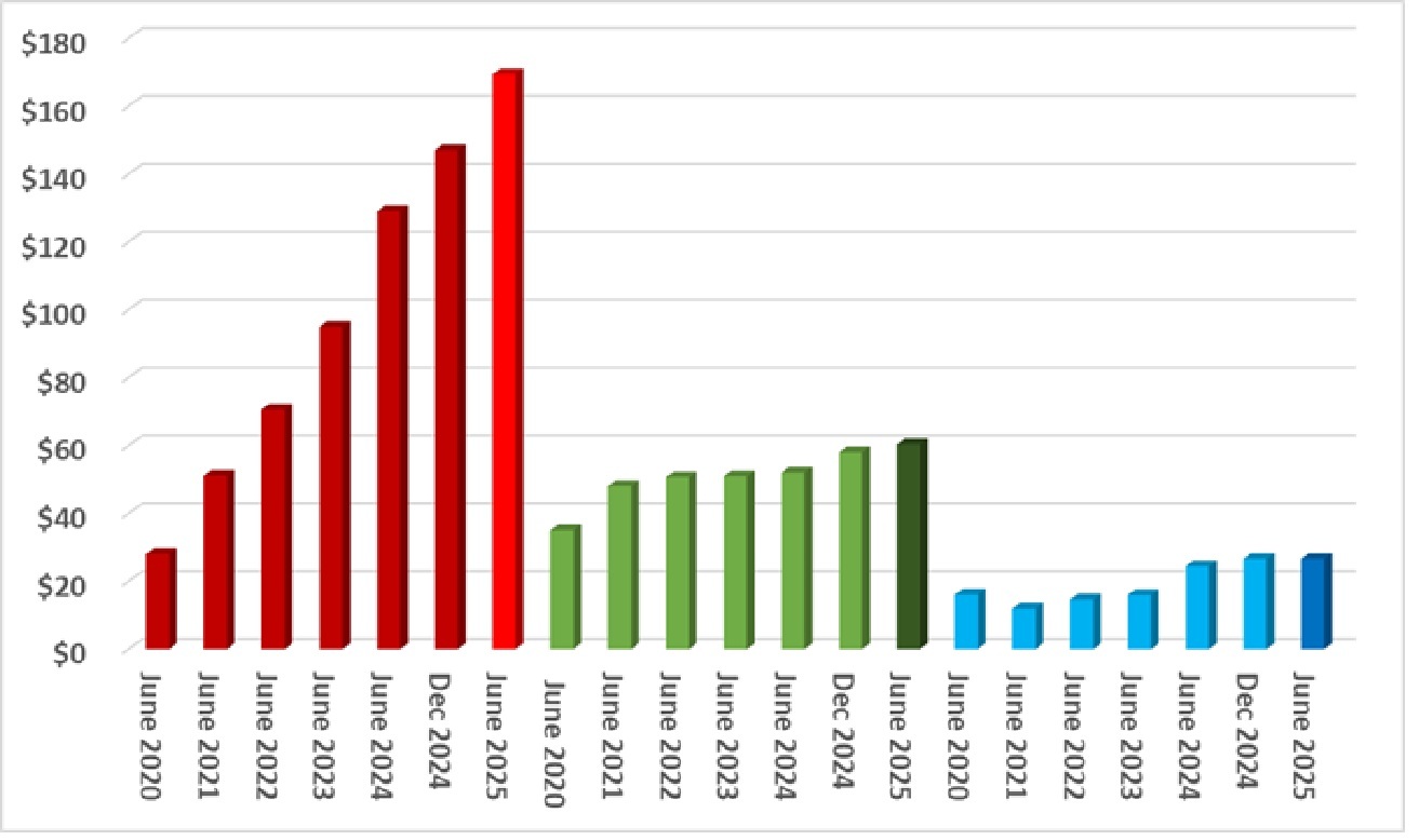IMAP graph of split between Managed account types June 2025